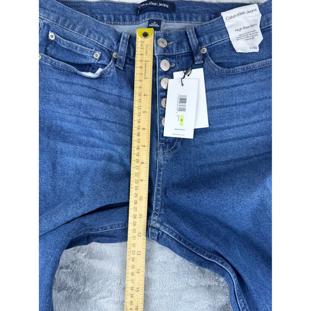 New Calvin Klein 10/30 High Rise Slim Jeans Womens Blue Button Fly Raw Hem - Picture 7 of 11